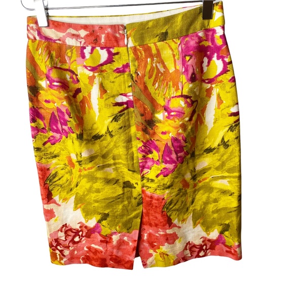 J Crew Gold Floral Watercolor Jacquard Lined Pencil Skirt Size 0 - Picture 4 of 7